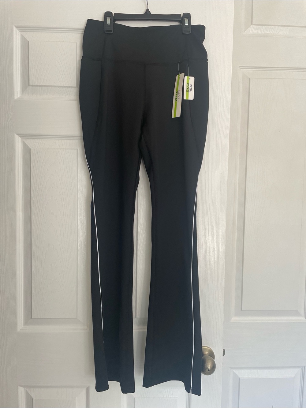 Nicole Miller Sport Black Flare Legging with White Side Piping